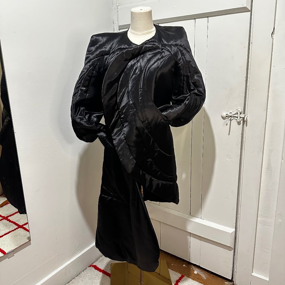 AsFour (As Four) sculptural asymmetrical quilted black coat - handmade - RARE!